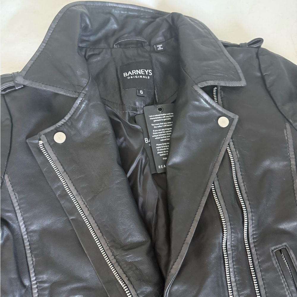 Barney’s Originals -Black Leather Moto Jacket with Silver Accents - Picture 2 of 4